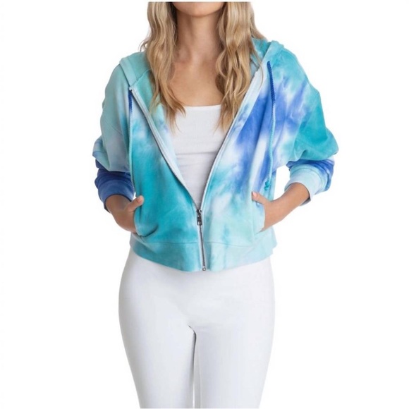 525 America Tops - NEW 525 AMERICA tie dye zip hoodie baja blue multi
